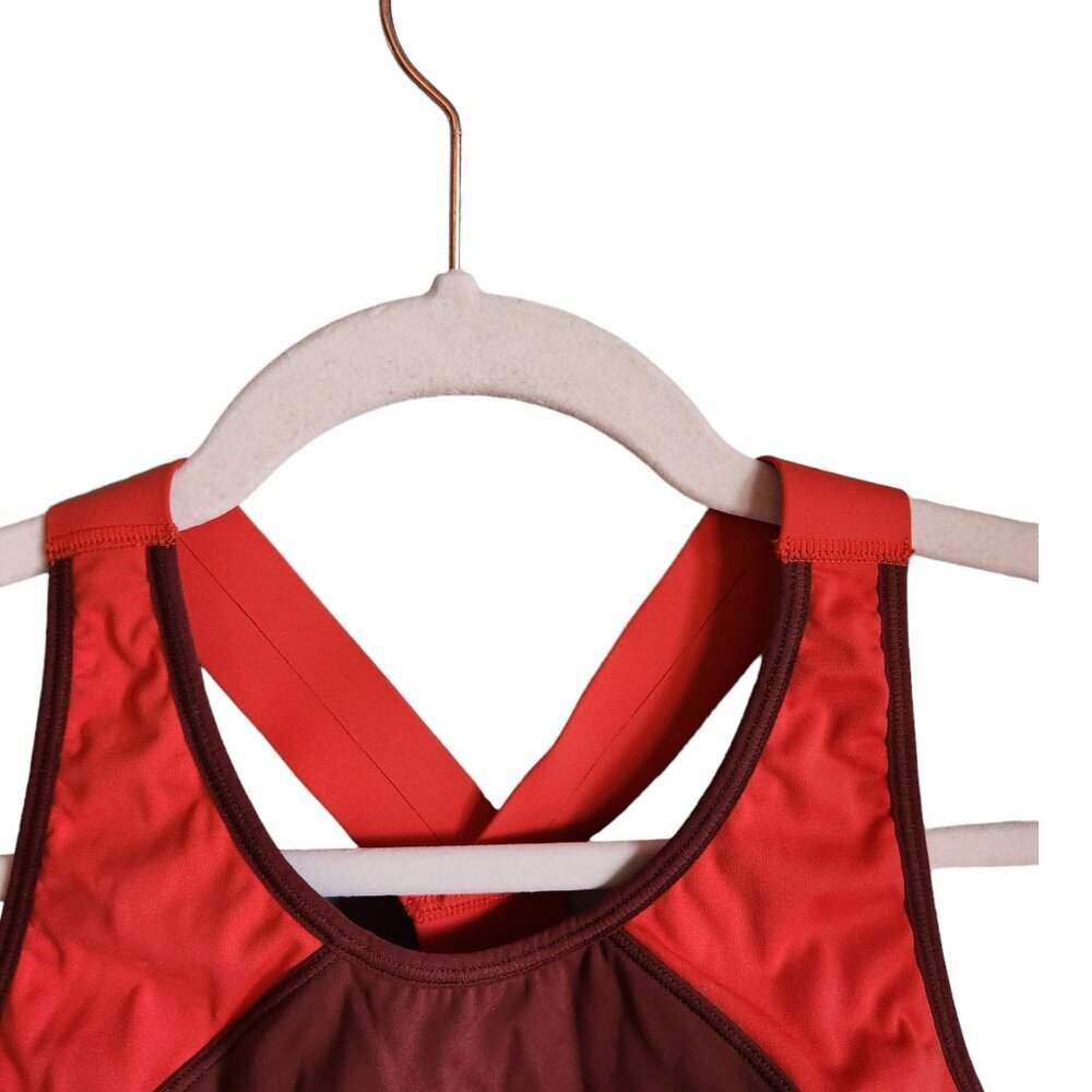 Athleta Sports Bra Medium Red Orange Colorblock Ventilated Wireless Pullover - Picture 2 of 6